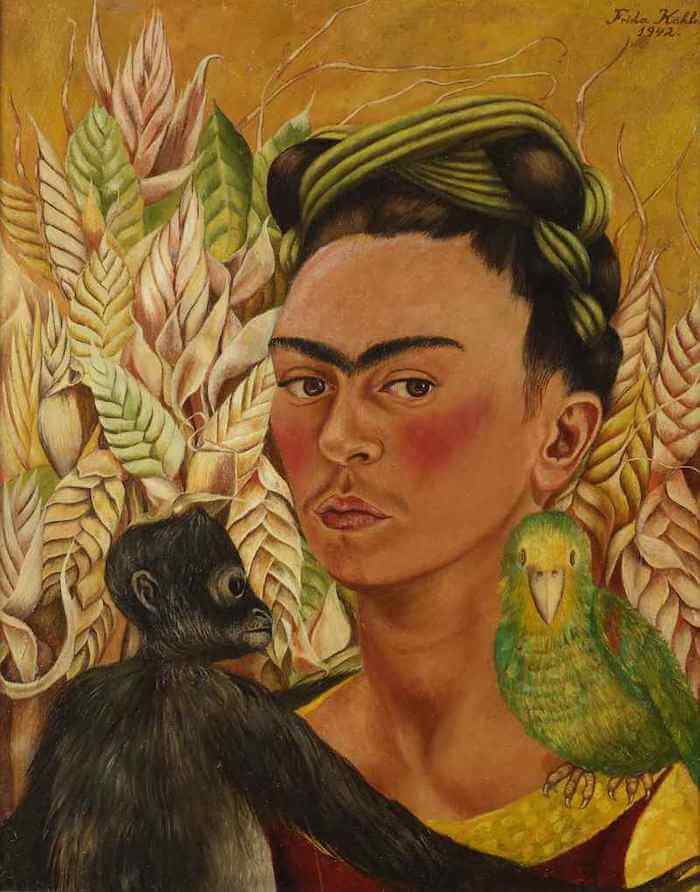Autoportrait avec singe et perroquet - Frida Kahlo