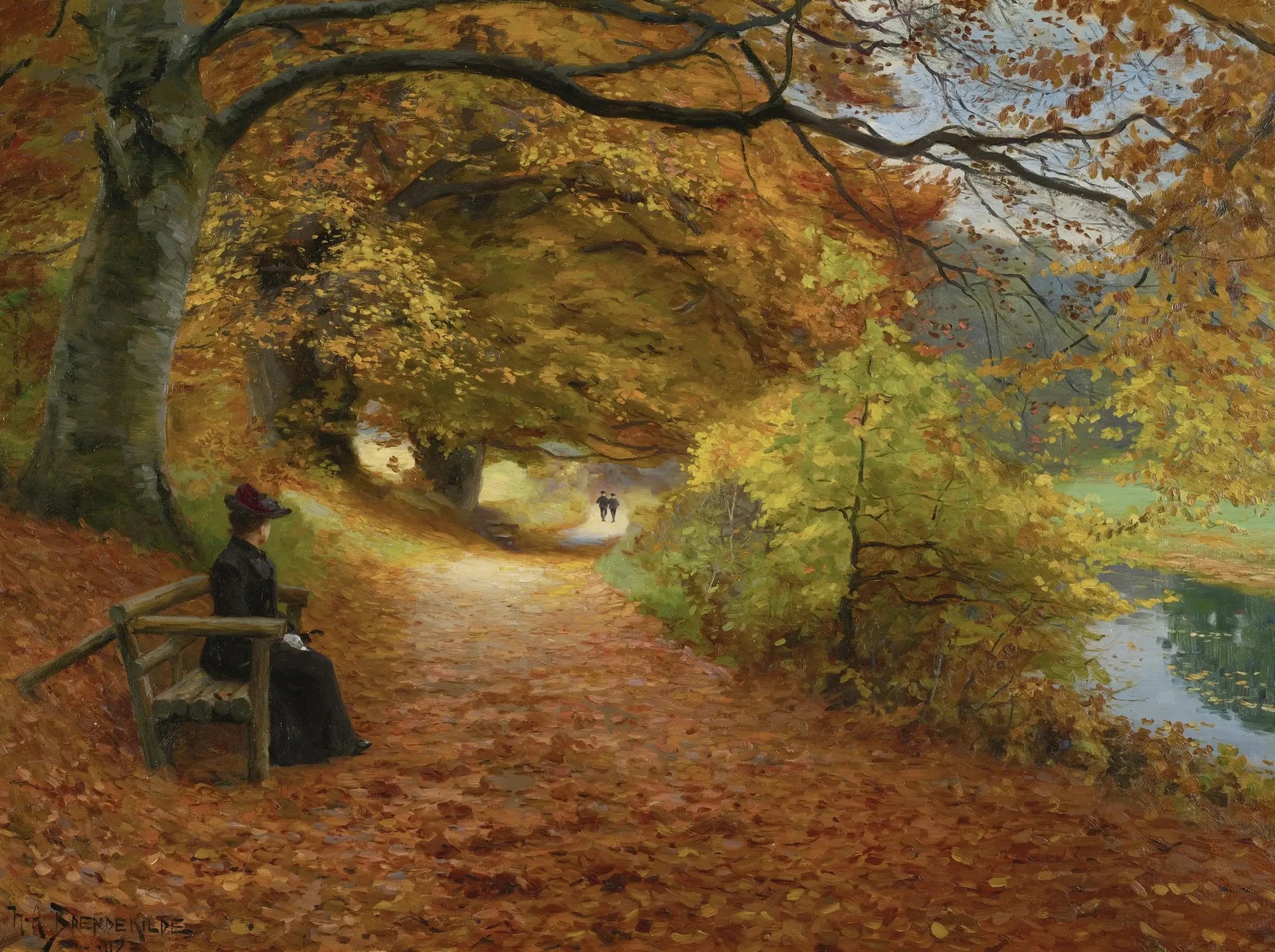 Sentier boisé en automne - H. A. Brendekilde image 1 copie de tableau peinte à la main
