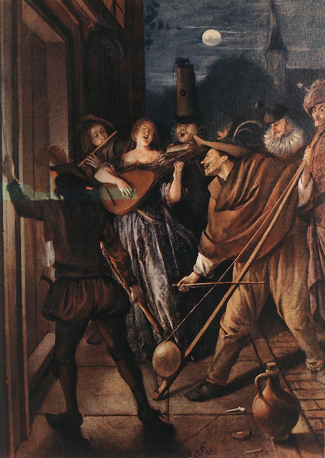 Sérénade nocturne - Jan Steen image 1 copie de tableau peinte à la main