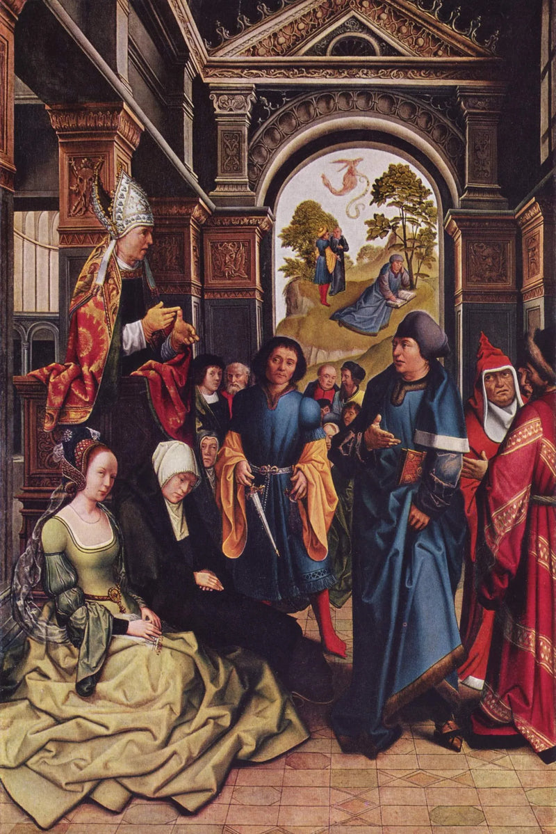 Sermon de saint Ambroise À l'extérieur : Deux saints évêques debout - Bernard van Orley