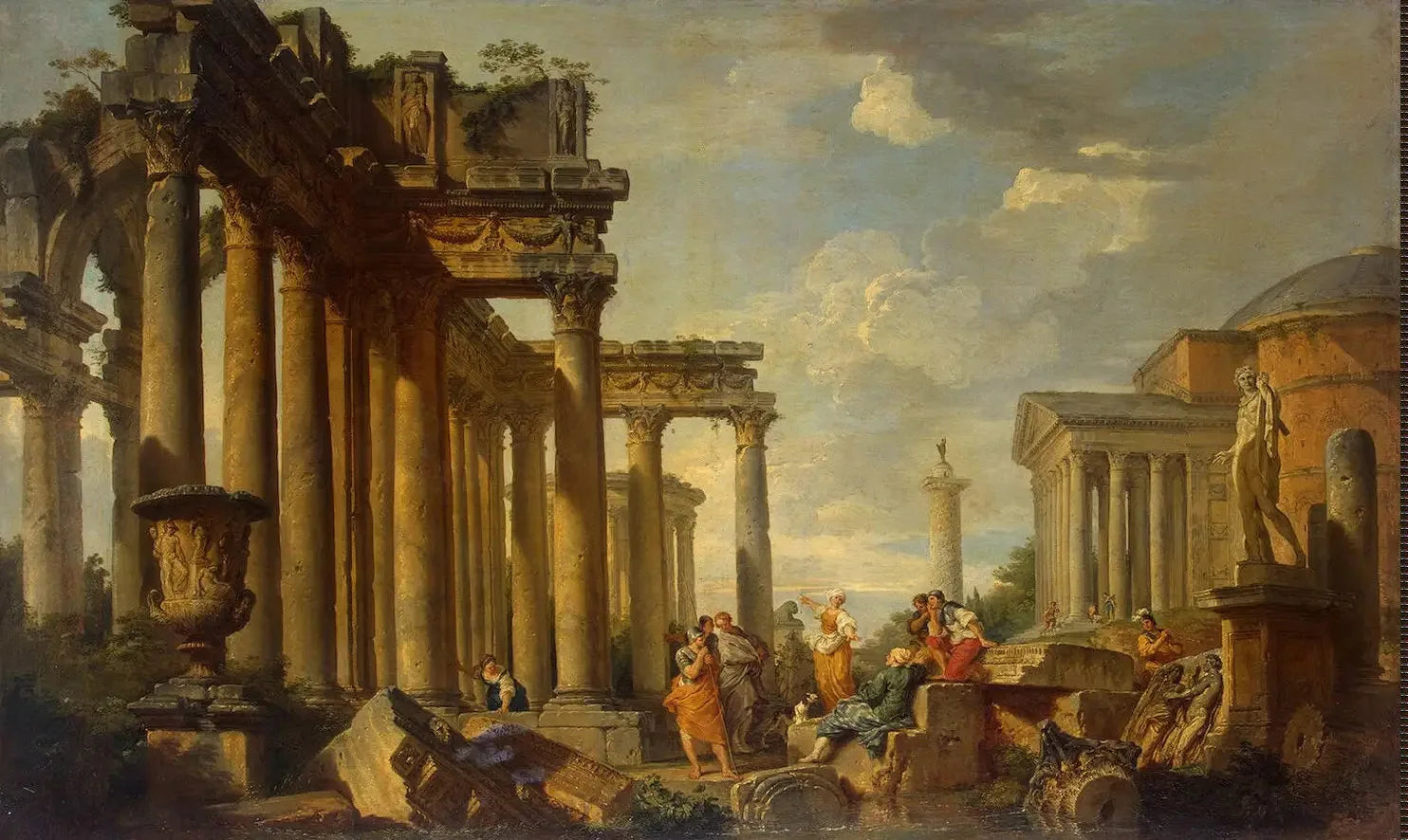 Sermon de Sainte Sibylle dans les ruines romaines avec la statue d'Apollon - Giovanni Paolo Panini image 1 tableau peint à l’huile sur toile