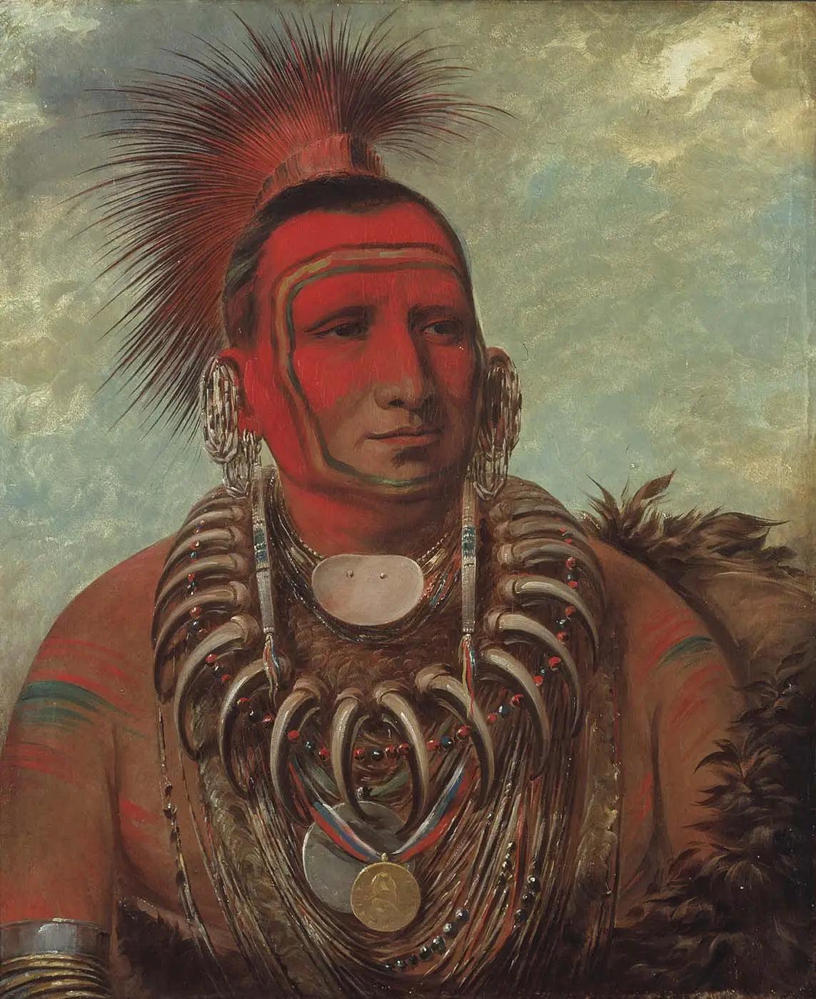 Shon-ta-yi-ga, Petit Loup, un célèbre guerrier - George Catlin image 1 copie peinte à la main à l’huile