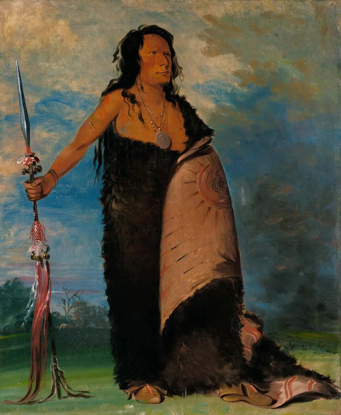 Shoo-de-gá-cha, La Fumée, Chef de la Tribu - George Catlin image 1 copie peinte à la main à l’huile