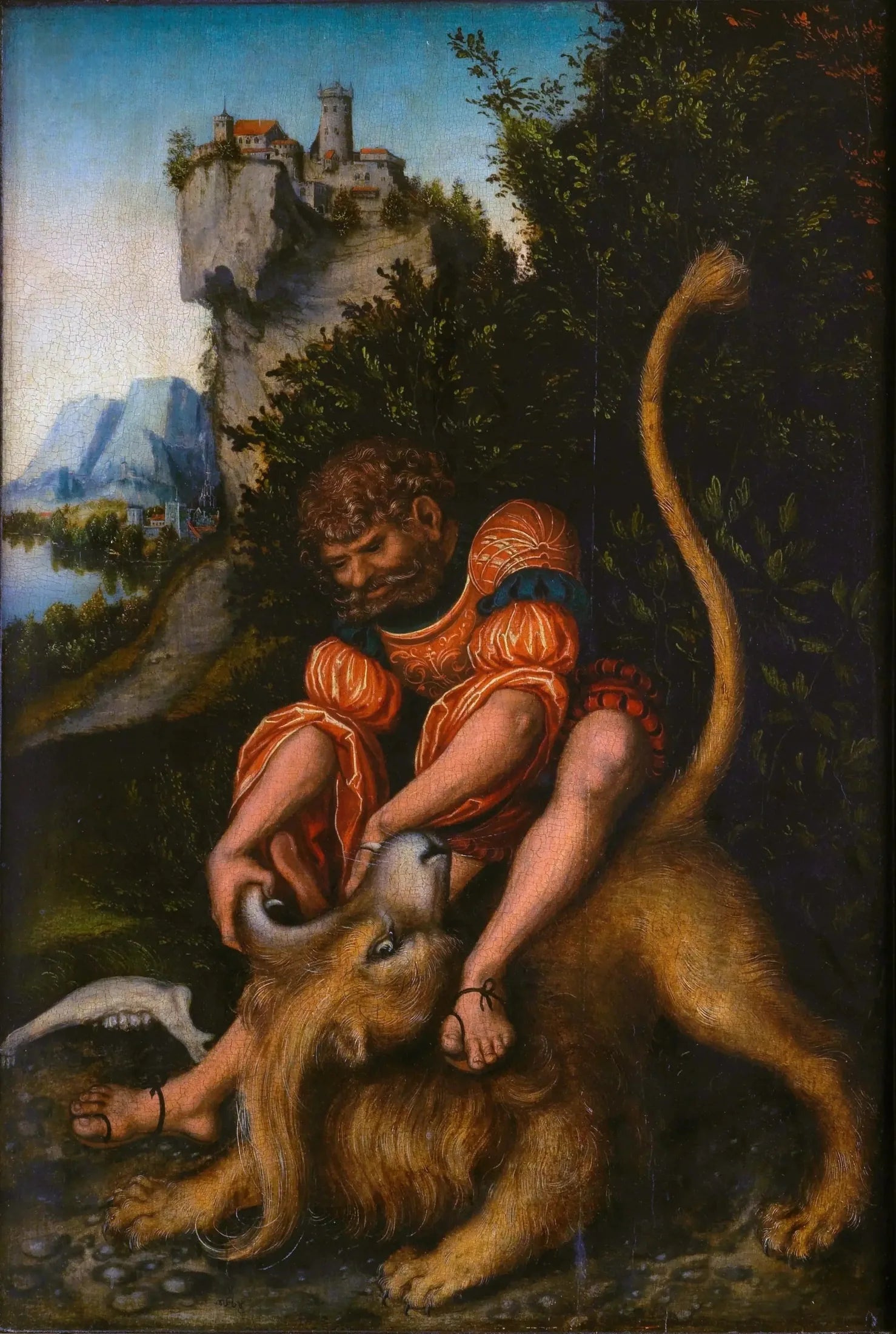 Simson se bat avec un lion - Lucas Cranach the Elder image 1 reproduction artisanale de tableau