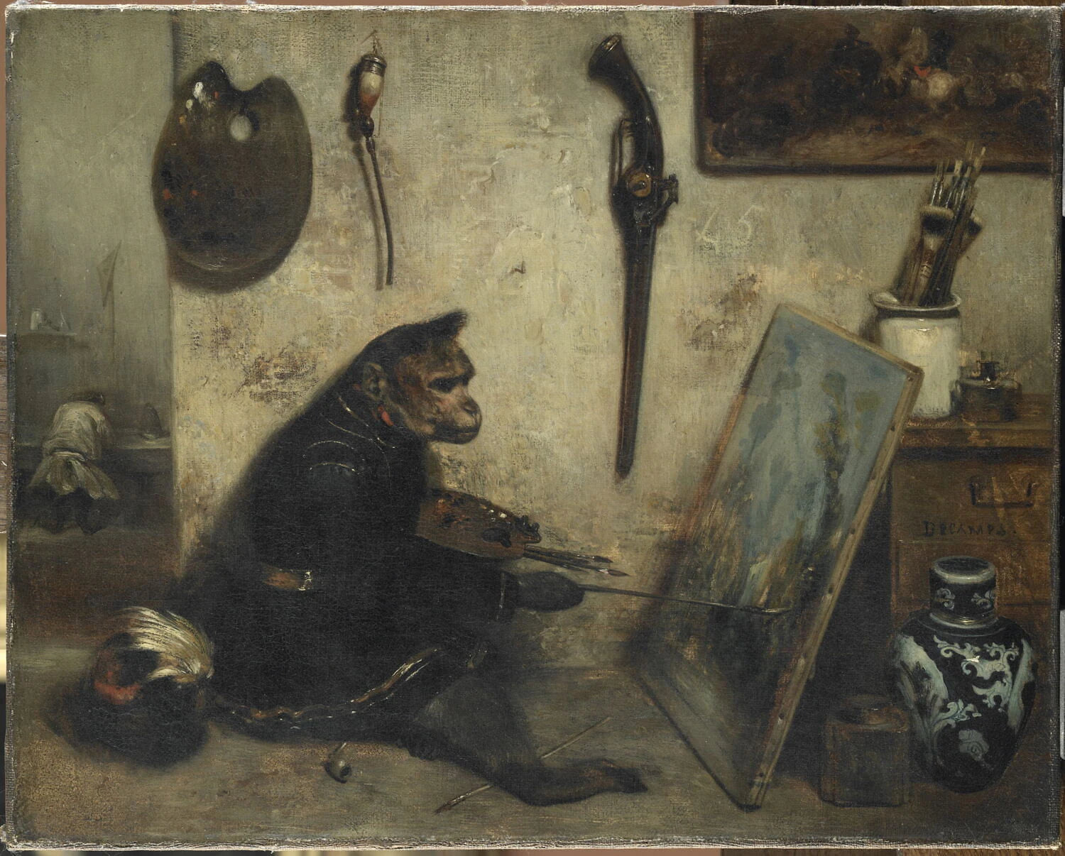 Le singe peintre, dit aussi Intérieur d'atelier - Alexandre-Gabriel Decamps