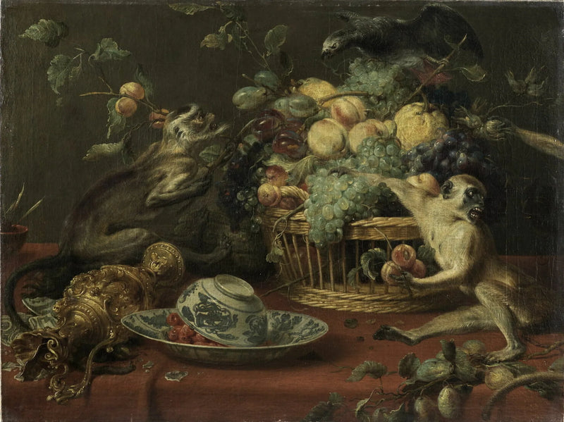 Singes et Perroquet auprès d'une corbeille de fruits - Frans Snyders