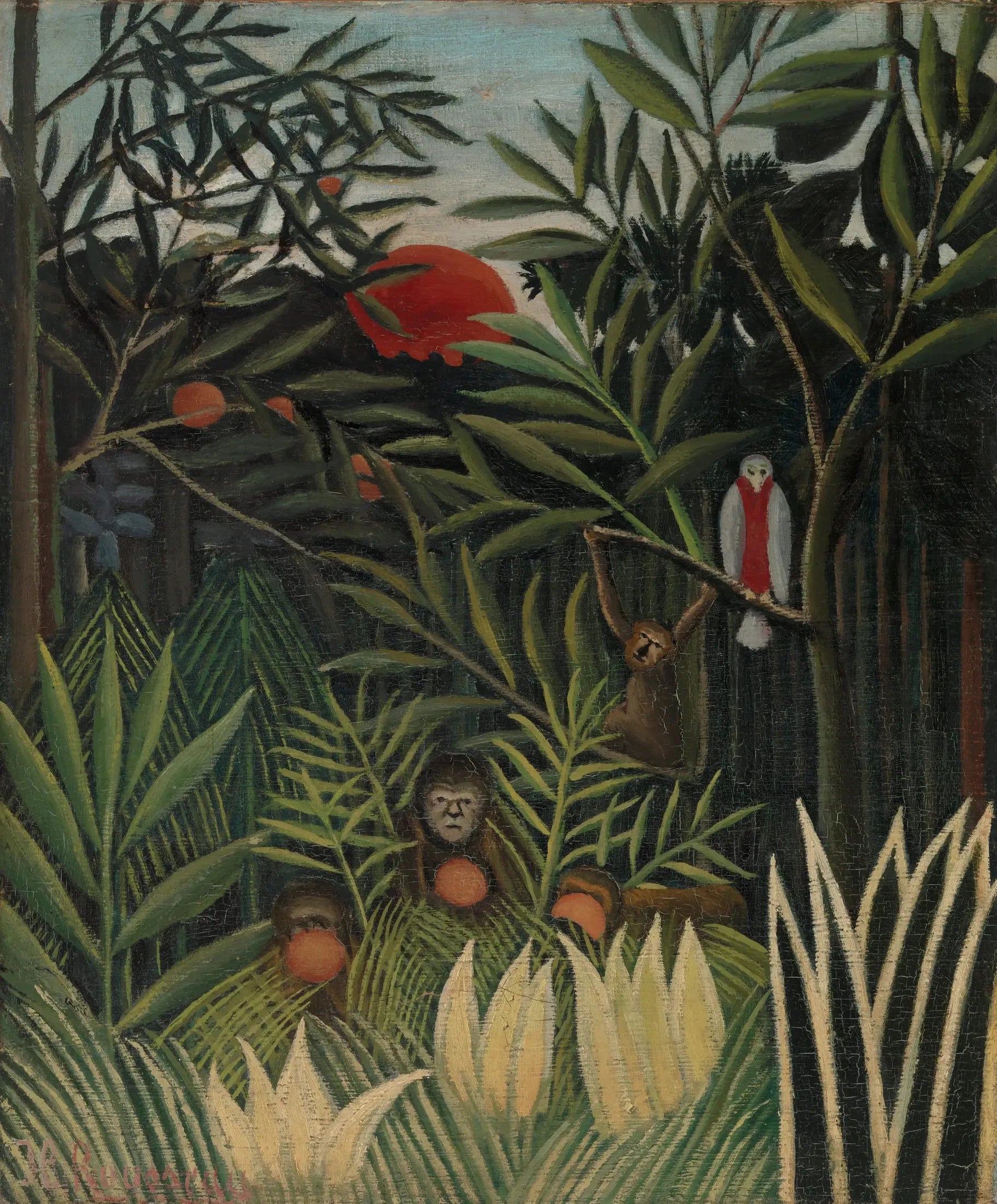 Singes et perroquet dans la forêt vierge - Henri Rousseau image 1 copie de tableau peinte à la main