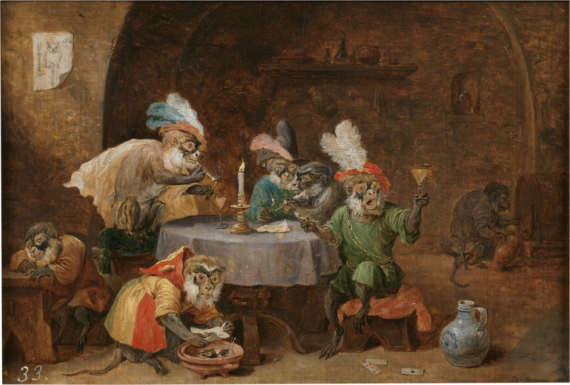 Singes fumant et buvant - David Teniers le Jeune