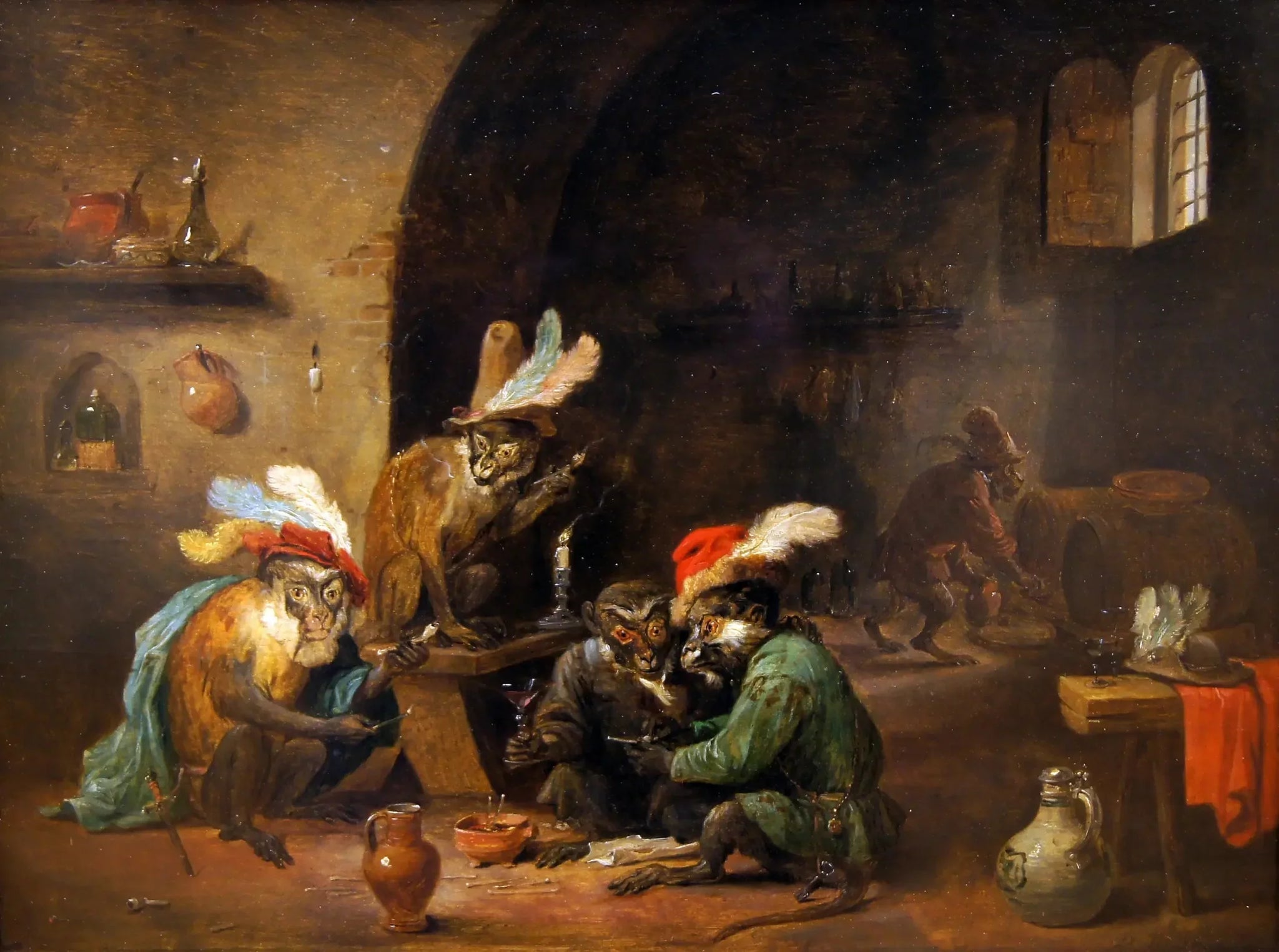 Singes fumants - David Teniers le Jeune image 1 copie peinte à la main à l’huile