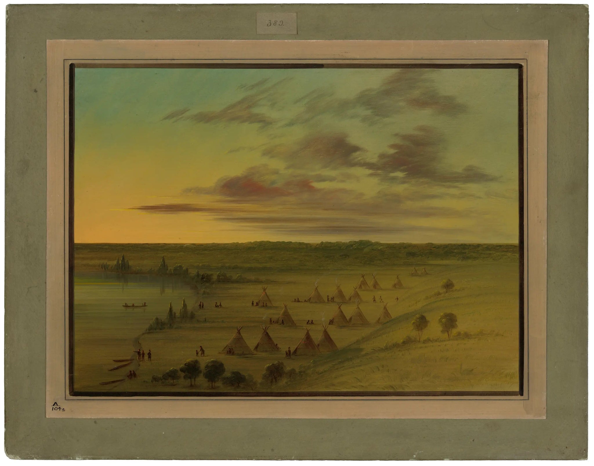 Sioux Village - Lac du Cygne - George Catlin image 1 reproduction d’œuvre d’art à l’huile