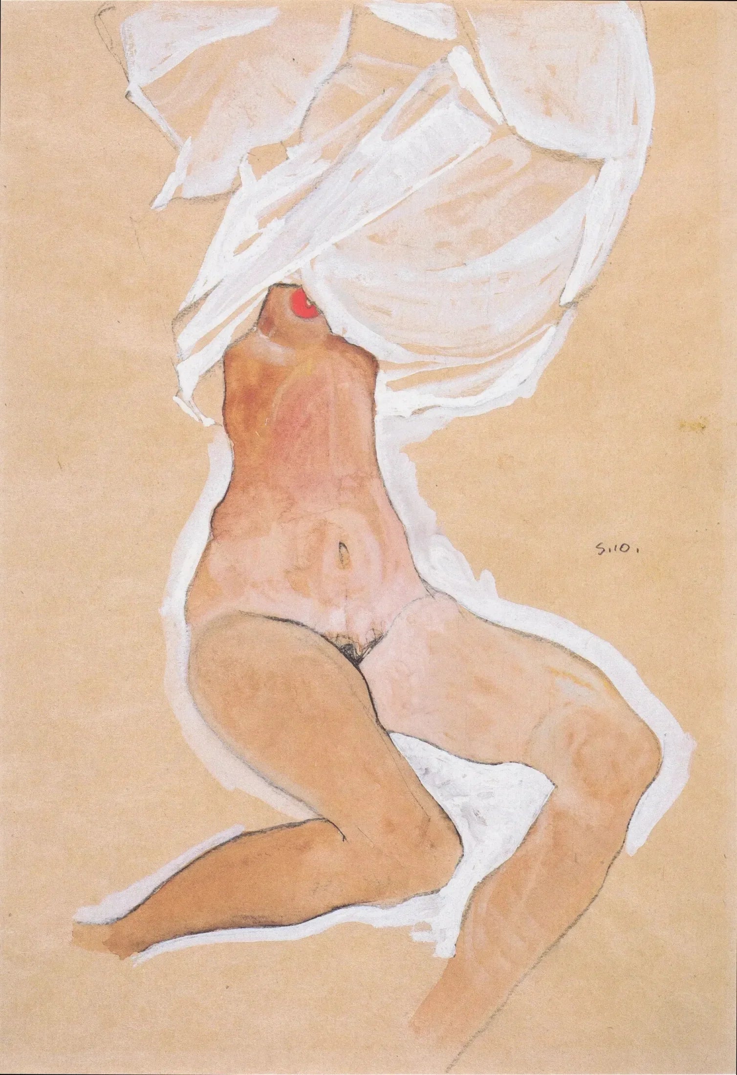 Sitzender Mädchenakt mit Hemd über dem Kopf - Egon Schiele image 1 tableau peint à l’huile sur toile