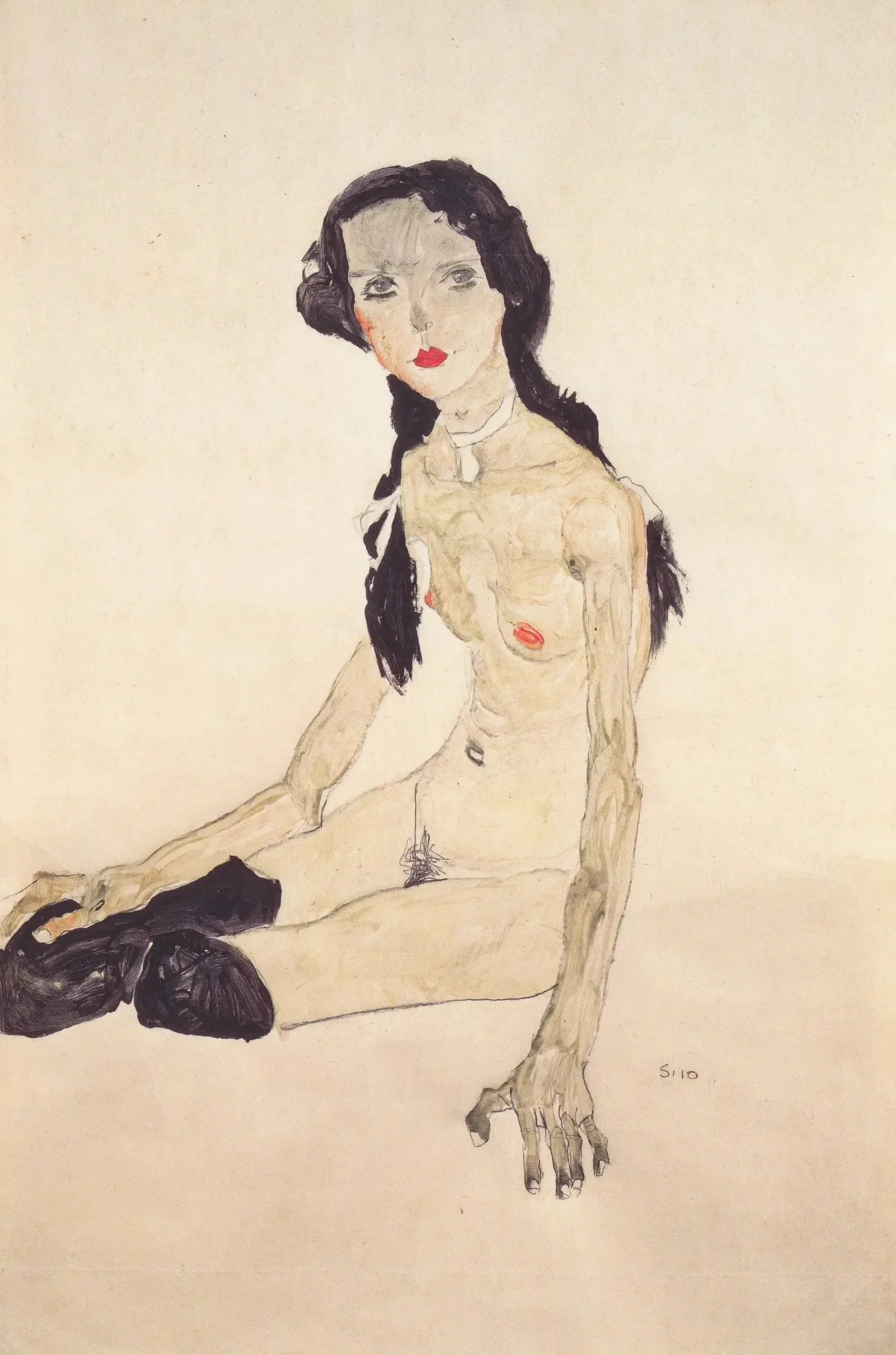 Sitzendes Mädchen mit Pferdeschwanz - Egon Schiele image 2 tableau peint à l’huile sur toile