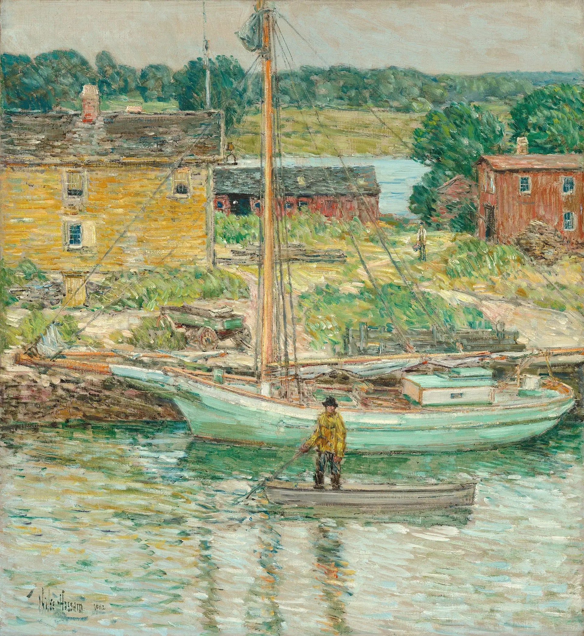 Sloop à huîtres, Cos Cob - Childe Hassam image 1 copie de tableau peinte à la main