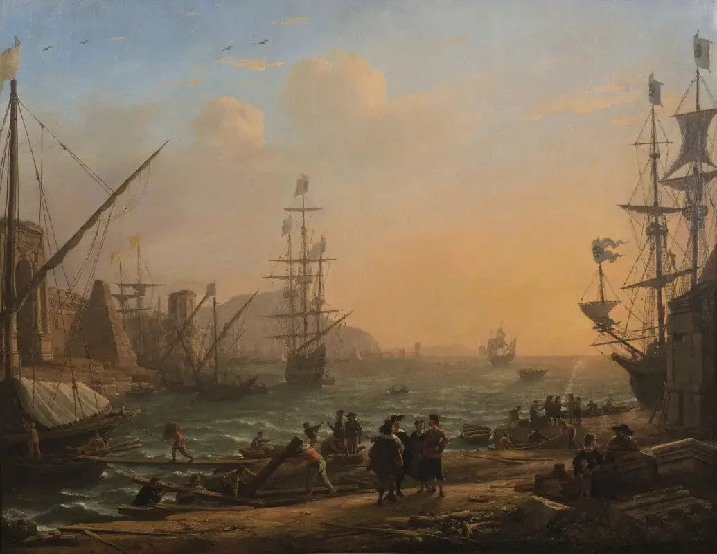 Soir : Un port maritime au coucher du soleil - Claude Lorrain image 1 reproduction artisanale de tableau