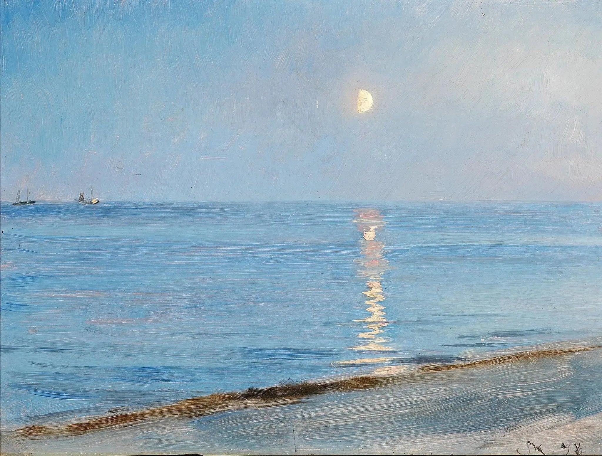 Soirée à la plage de Skagen. Clair de lune. - Peder Severin Krøyer image 1 reproduction de peinture à l’huile