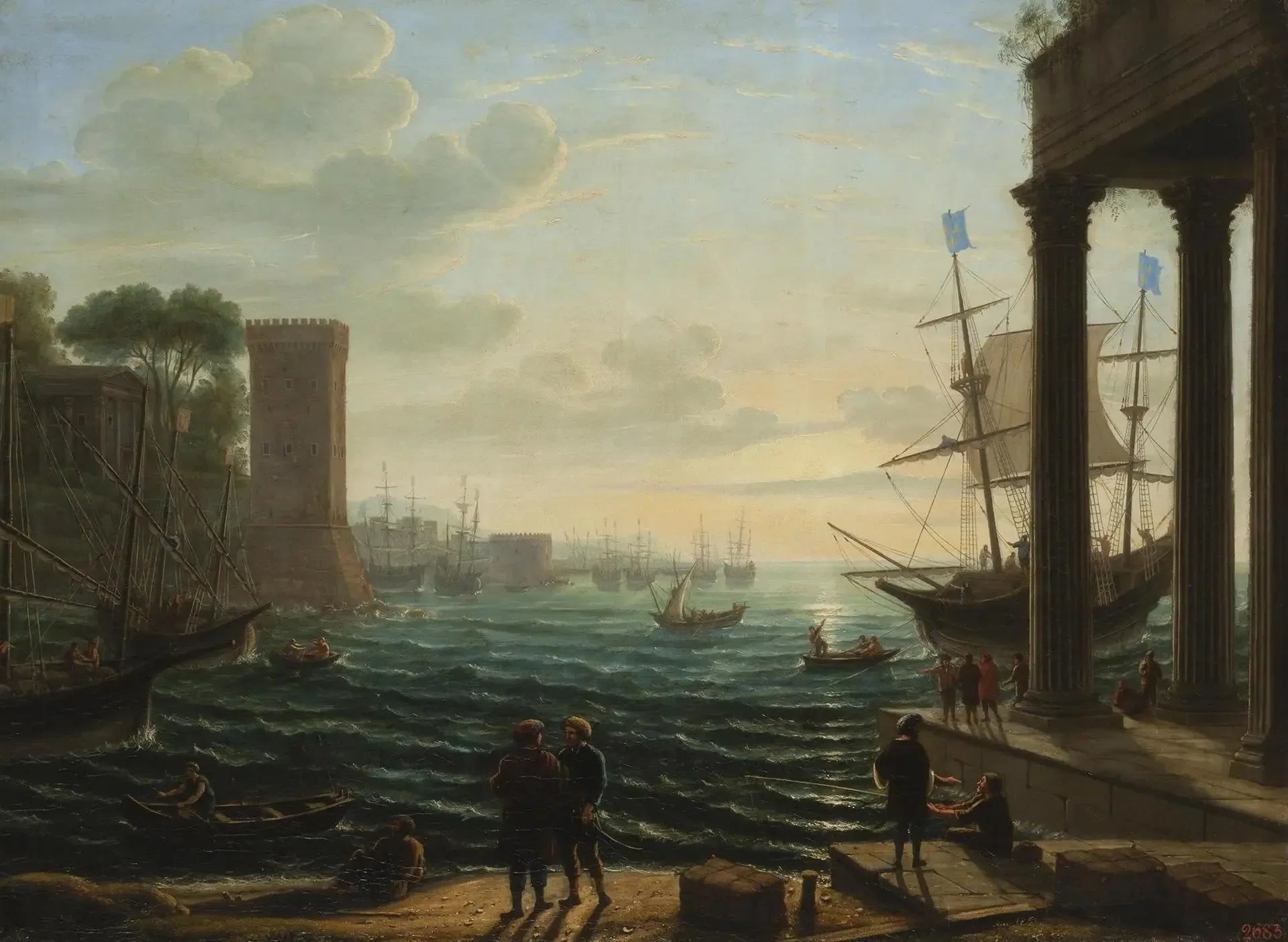 Soirée au port - Claude Lorrain image 1 copie de tableau peinte à la main