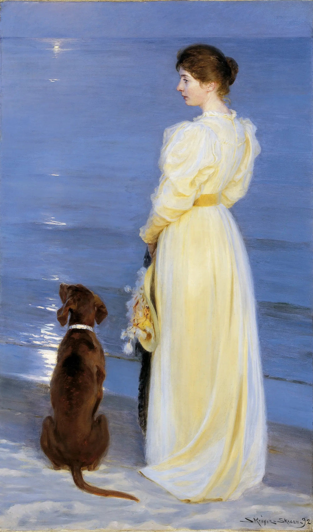 Soirée d'été à Skagen – La femme de l'artiste avec son chien - Peder Severin Krøyer image 1 reproduction d’œuvre d’art à l’huile