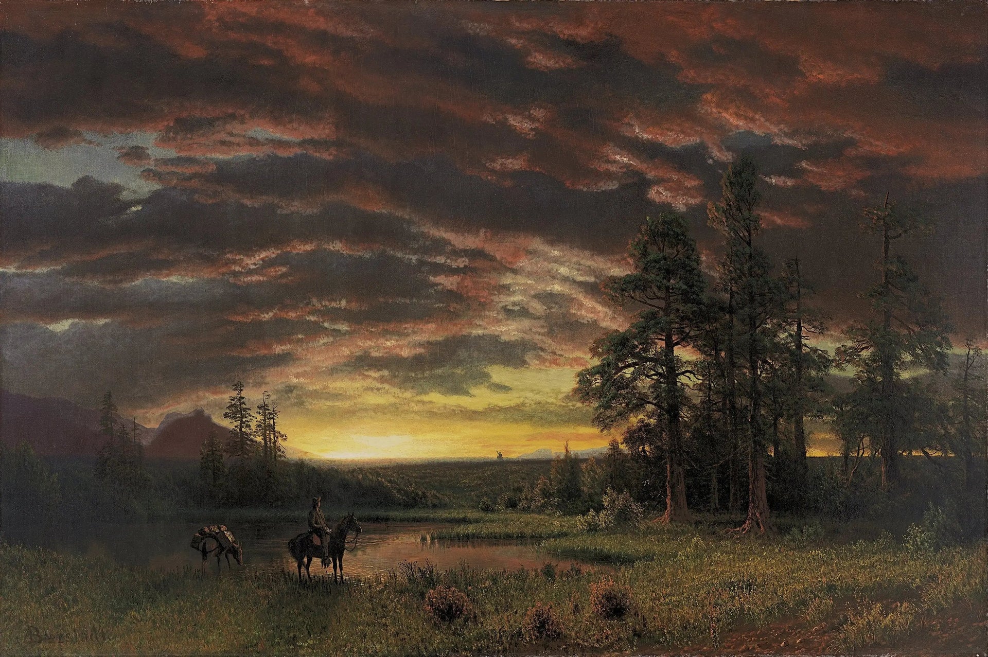 Soirée dans la prairie - Albert Bierstadt image 1 copie de tableau peinte à la main