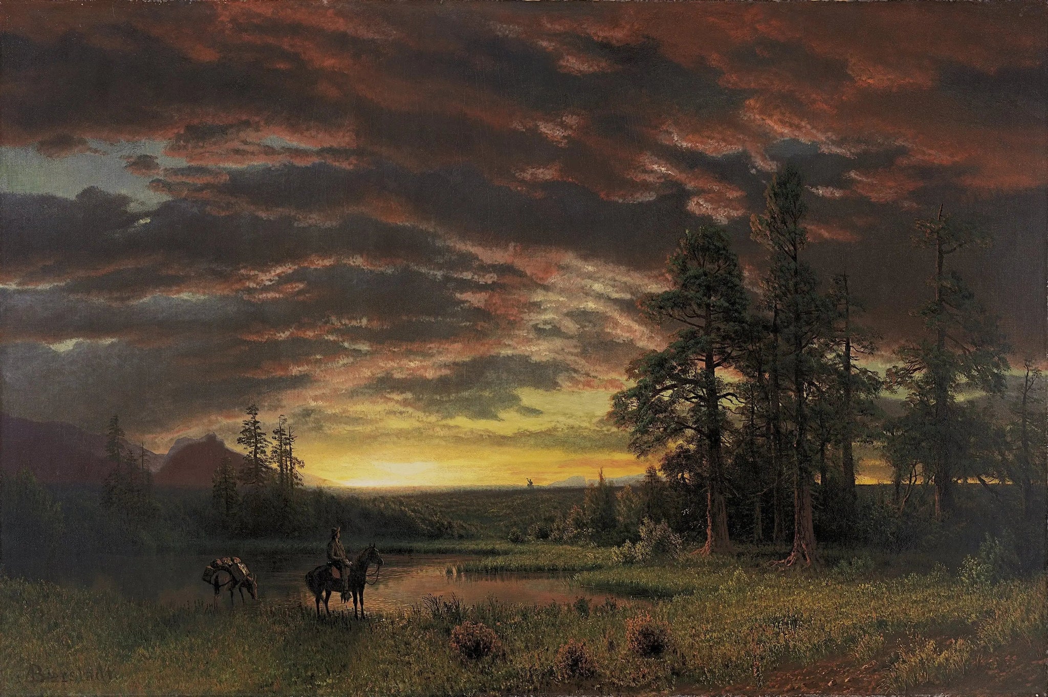 Soirée dans la prairie - Albert Bierstadt image 1 copie de tableau peinte à la main