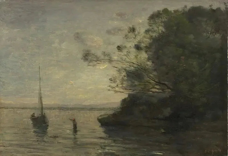 Soirée sur le lac - Jean-Baptiste Camille Corot image 1 tableau peint à l’huile sur toile