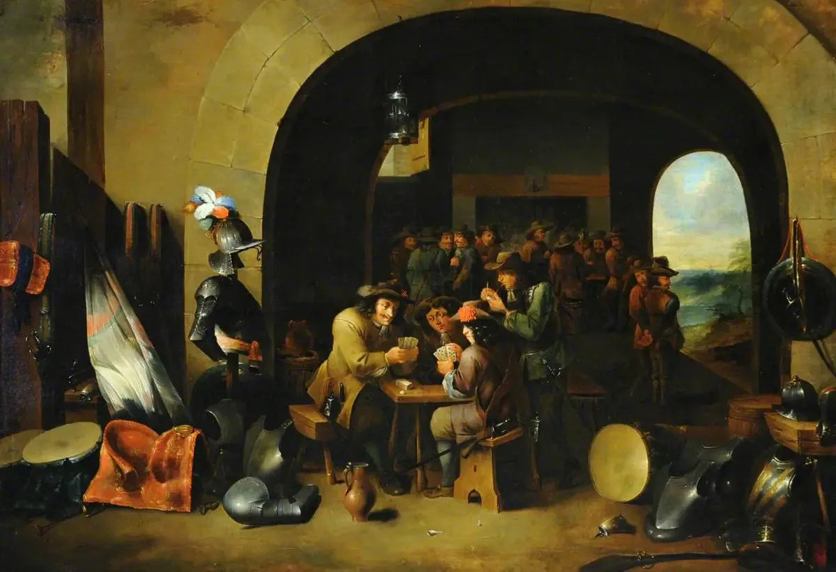 Soldats jouant aux cartes dans une salle de garde - David Teniers le Jeune image 1 copie de tableau peinte à la main