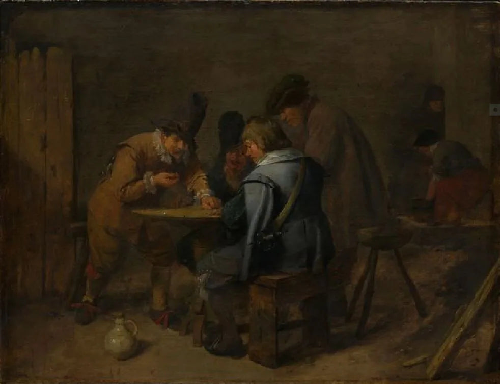 Soldats jouant aux dés dans un estaminet - Adriaen Brouwer image 1 reproduction de peinture à l’huile