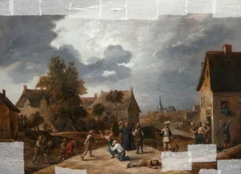 Soldats pillant un village - David Teniers le Jeune image 1 copie peinte à la main à l’huile