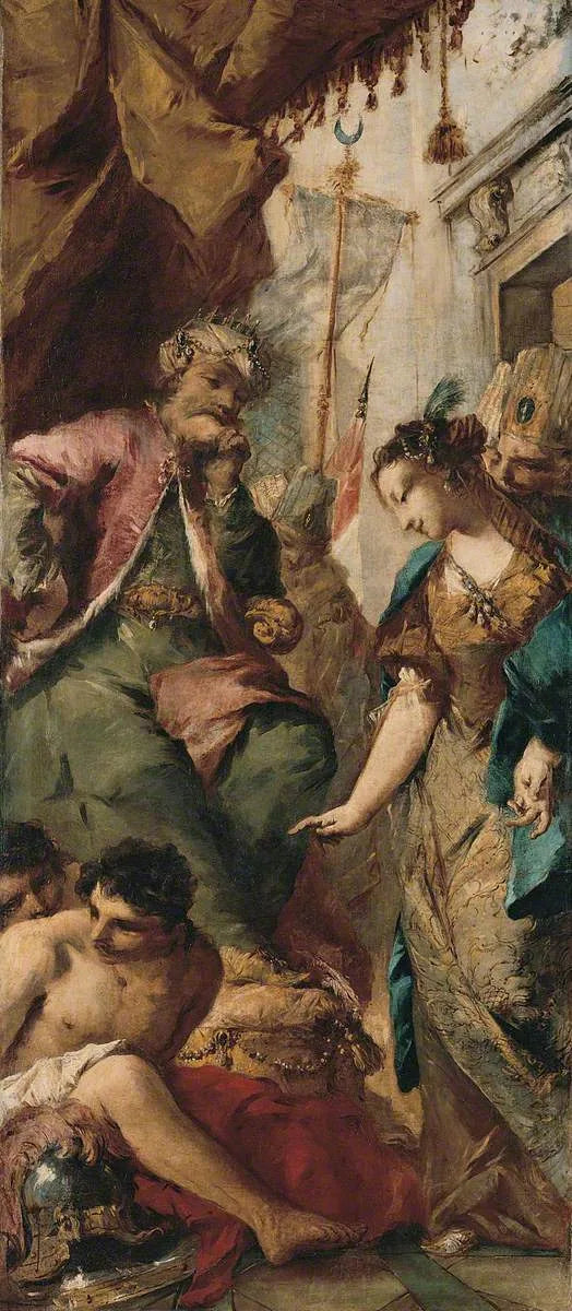 Sophronie demandant au roi sarrasin Aladine de libérer les prisonniers chrétiens - Francesco Guardi image 1 copie de tableau peinte à la main