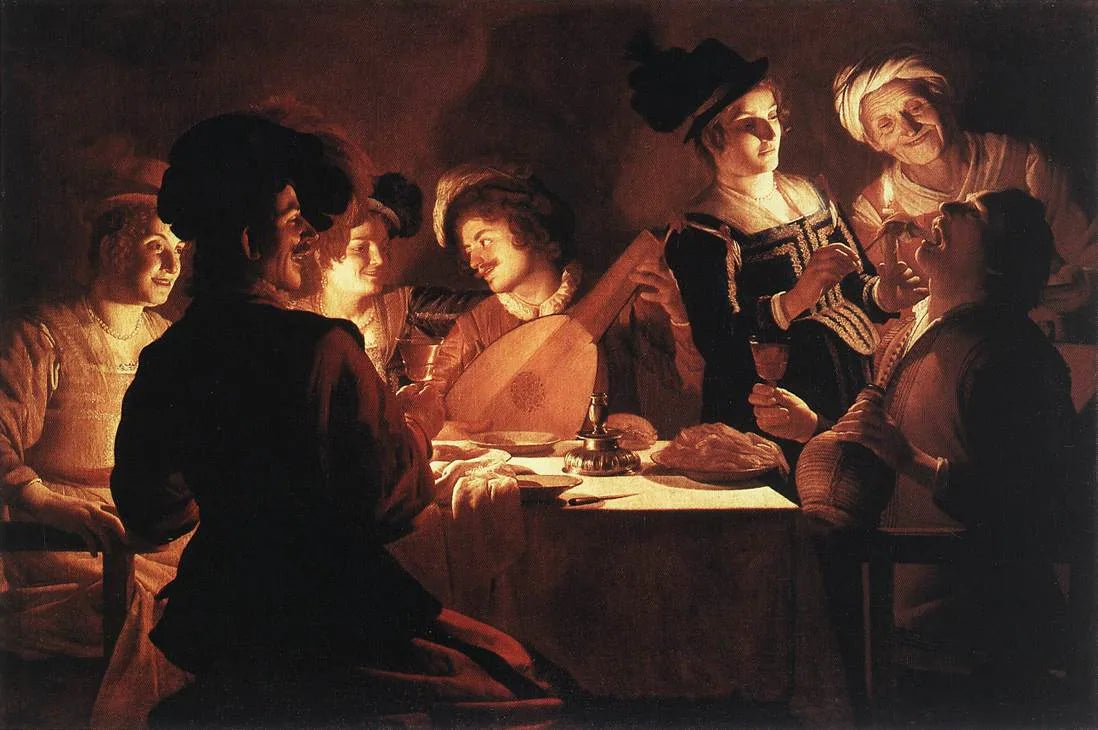 Souper avec un joueur de luth - Gerrit van Honthorst image 1 copie peinte à la main à l’huile