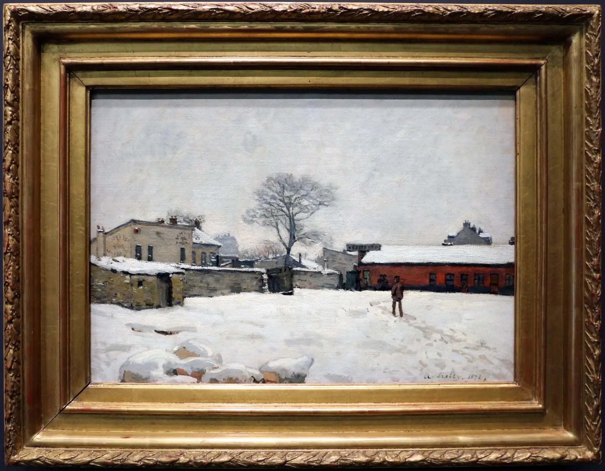 Sous la neige : cour de ferme à Marly-le-Roi - Alfred Sisley image 1 reproduction de peinture à l’huile