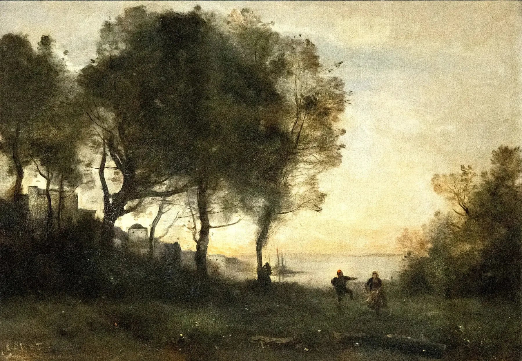 Souvenir d'Italie ; danseur des rivages de Capri - Jean-Baptiste Camille Corot image 1 copie de tableau peinte à la main