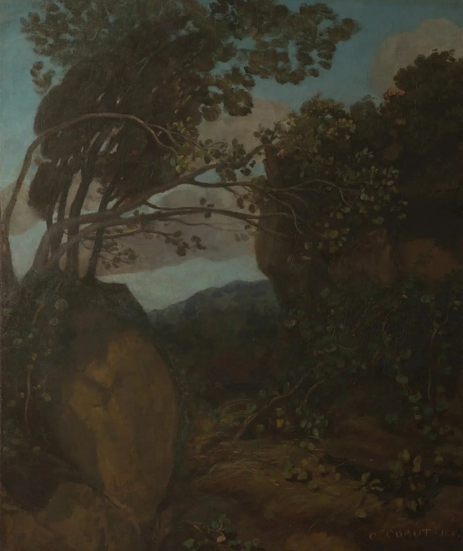 Souvenir de Nemi. Rochers et arbustes - Jean-Baptiste Camille Corot