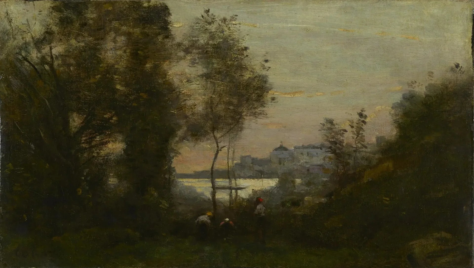 Souvenir de Ville-d'Avray, soleil couchant - Jean-Baptiste Camille Corot image 1 tableau peint à l’huile sur toile