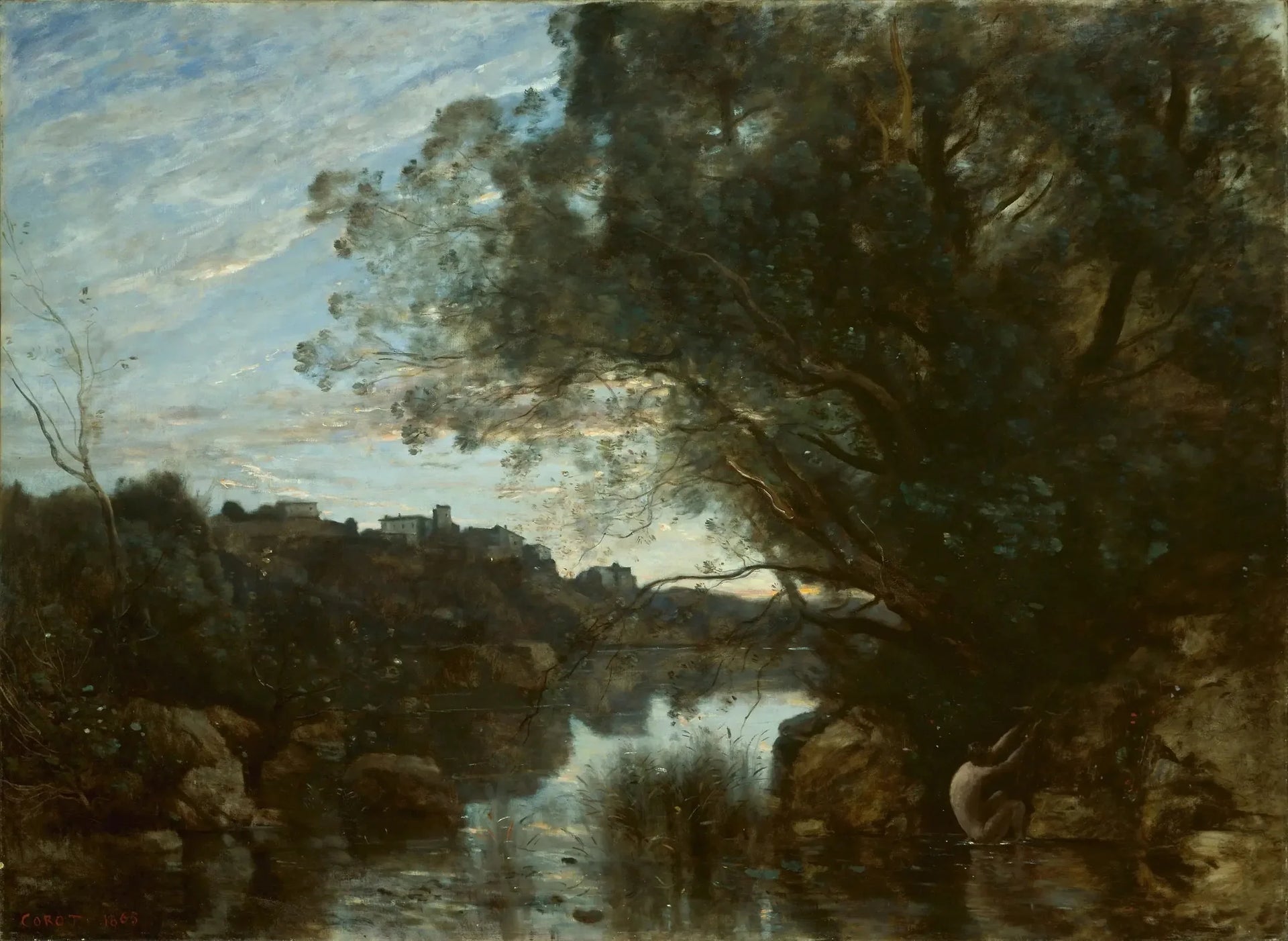Souvenir des environs du lac de Nemi - Jean-Baptiste Camille Corot image 1 reproduction de peinture à l’huile
