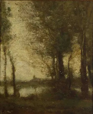 Souvenir des marais de Fampoux. L'aube - Jean-Baptiste Camille Corot image 1 reproduction d’œuvre d’art à l’huile