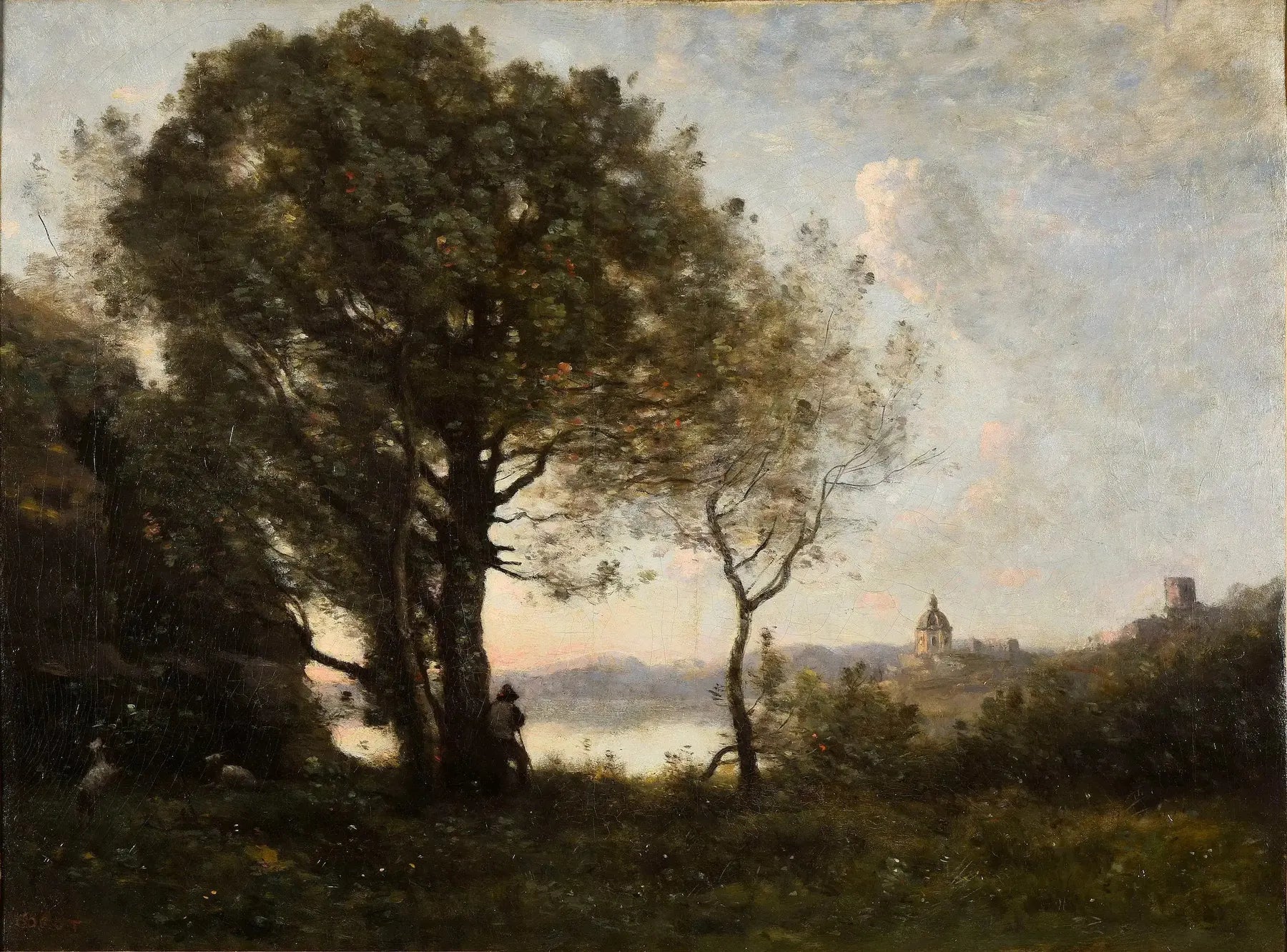 Souvenir du lac d'Albano - Jean-Baptiste Camille Corot image 1 copie de tableau peinte à la main