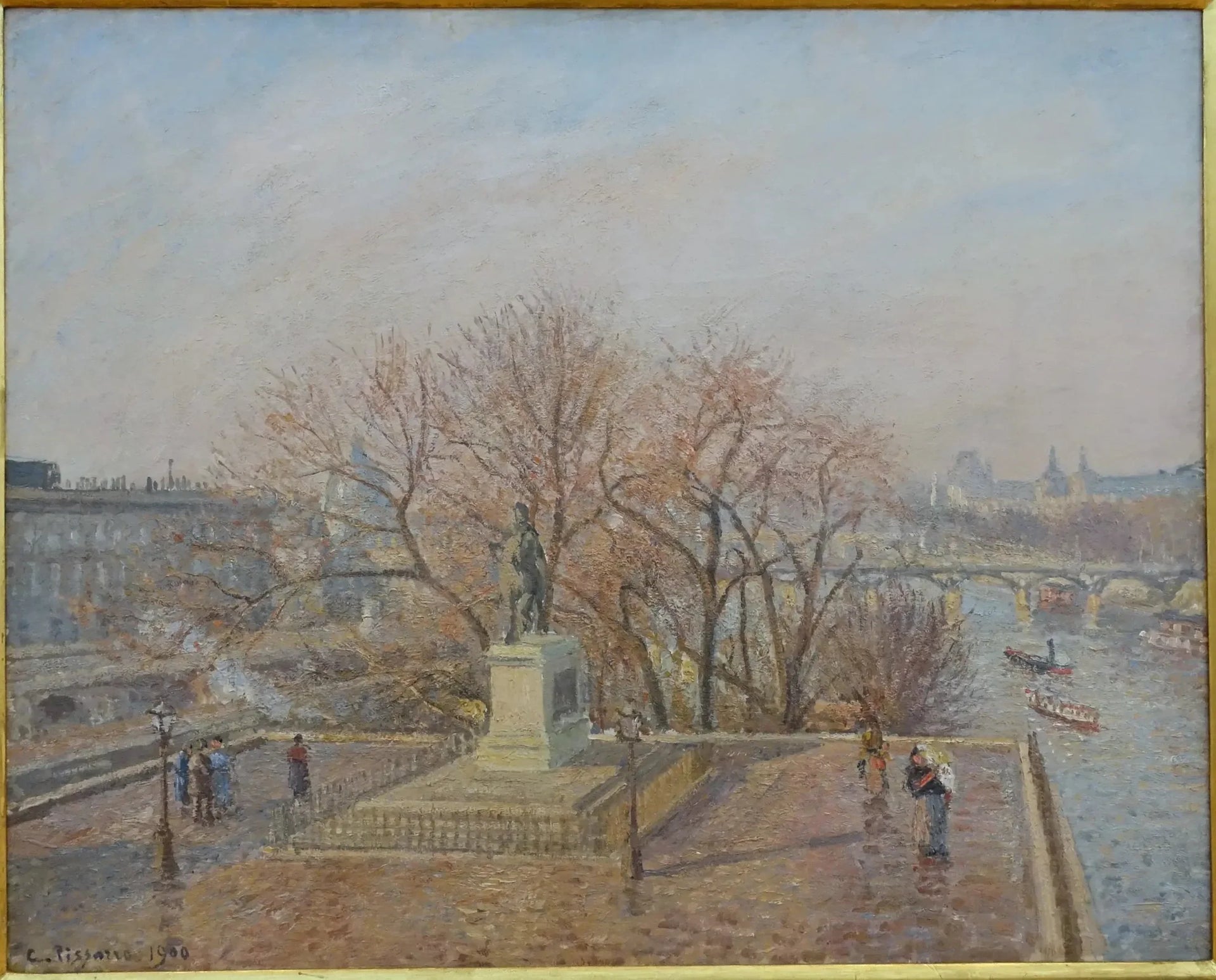 Statue d'Henri IV, matin, soleil d'hiver - Camille Pissarro image 1 reproduction artisanale de tableau