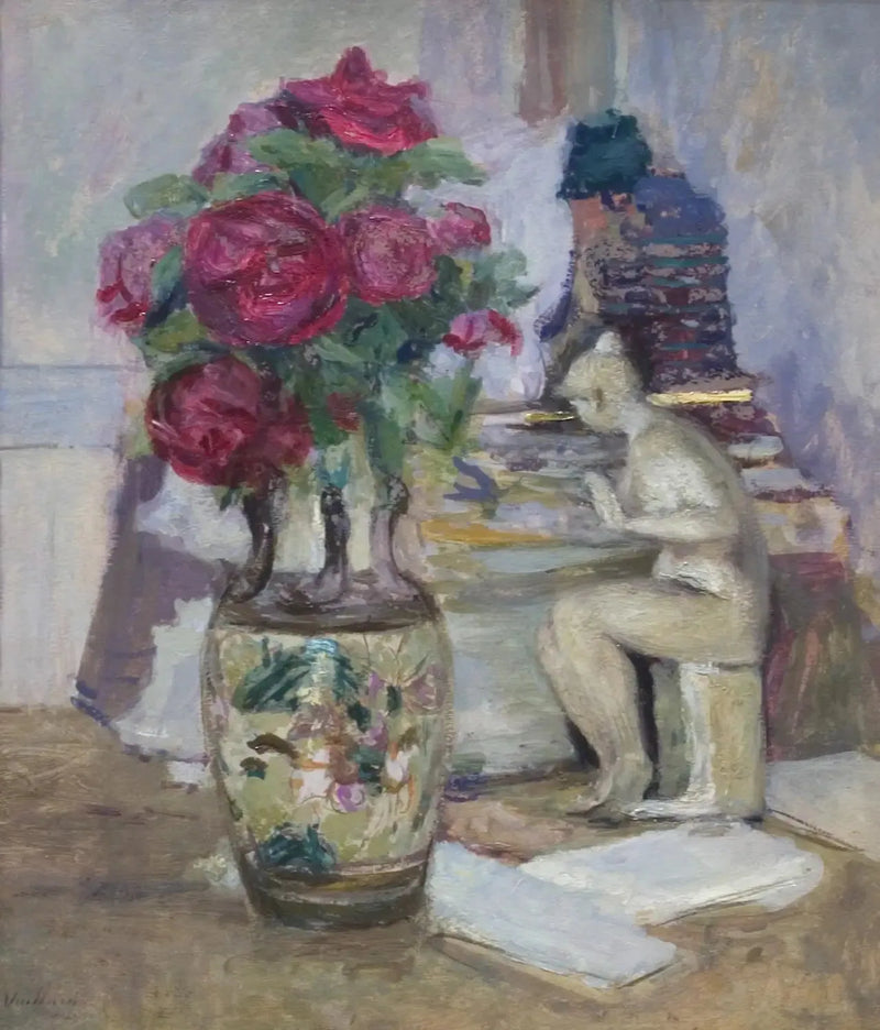 Statuette de Maillol et roses rouges - Édouard Vuillard