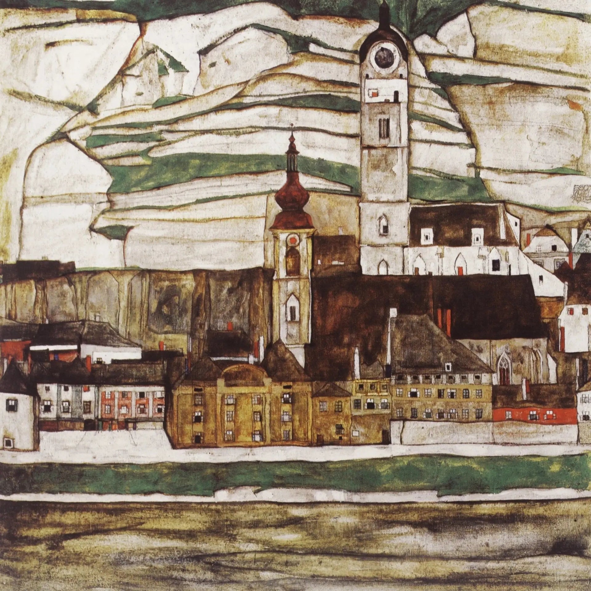 Stein sur le Danube, vu du sud - Egon Schiele image 1 copie de tableau peinte à la main