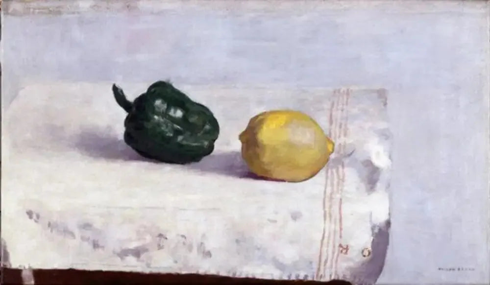 Stilleven met paprika en citroen - Odilon Redon image 1 copie peinte à la main à l’huile
