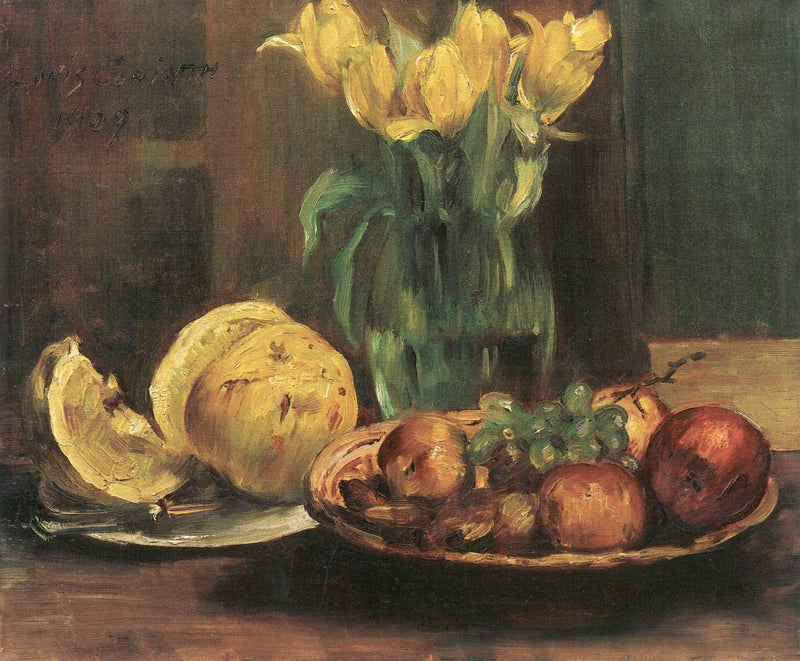 Stillleben mit gelben Tulpen, Äpfeln und Grapefruit - Lovis Corinth