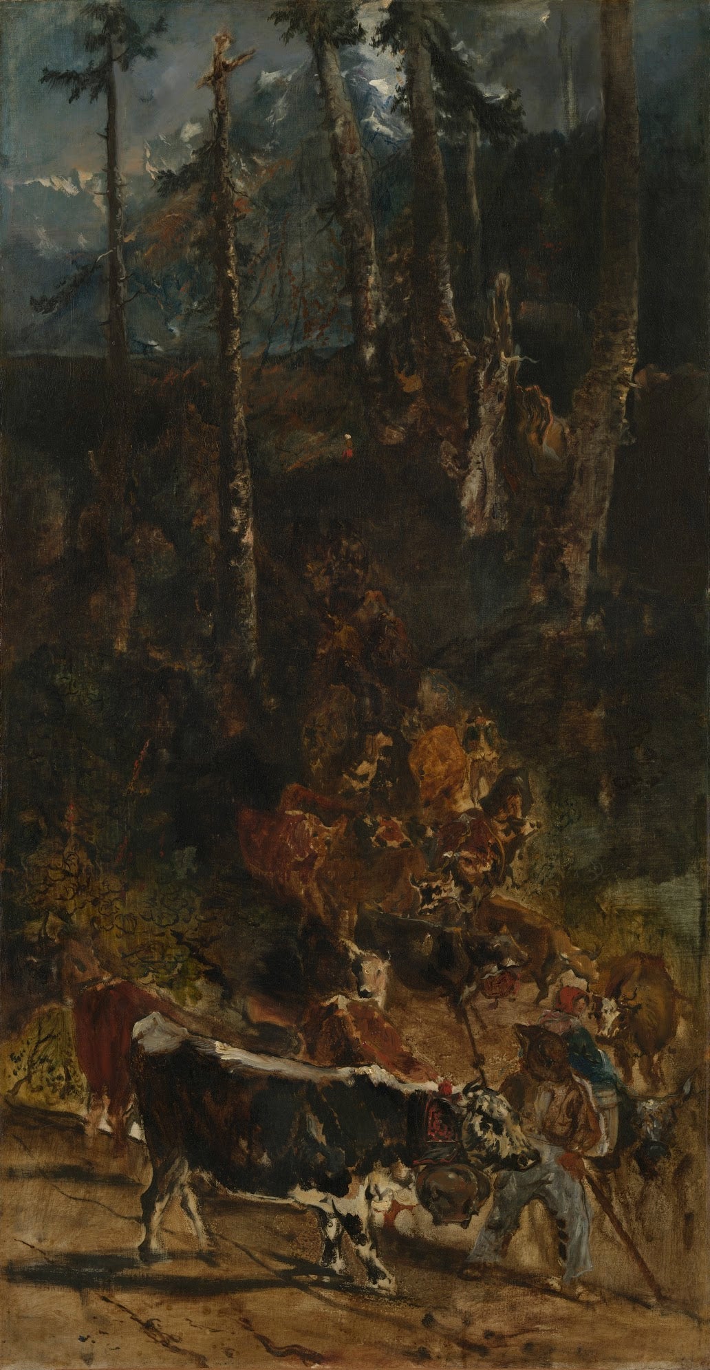 Studie voor Het afdalen van de koeien in de bergen van de Haut-Jura - Théodore Rousseau image 1 reproduction artisanale de tableau