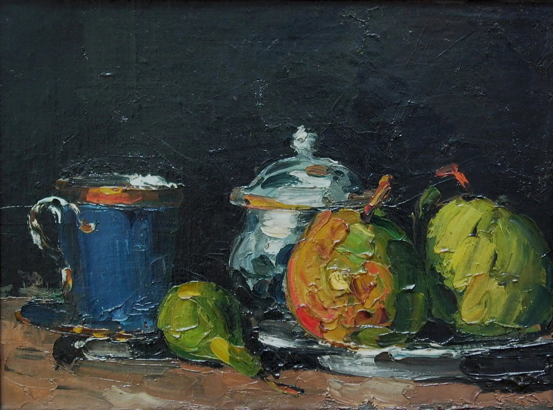 Sucrier, poires et tasse bleue - Paul Cézanne image 1 copie peinte à la main à l’huile
