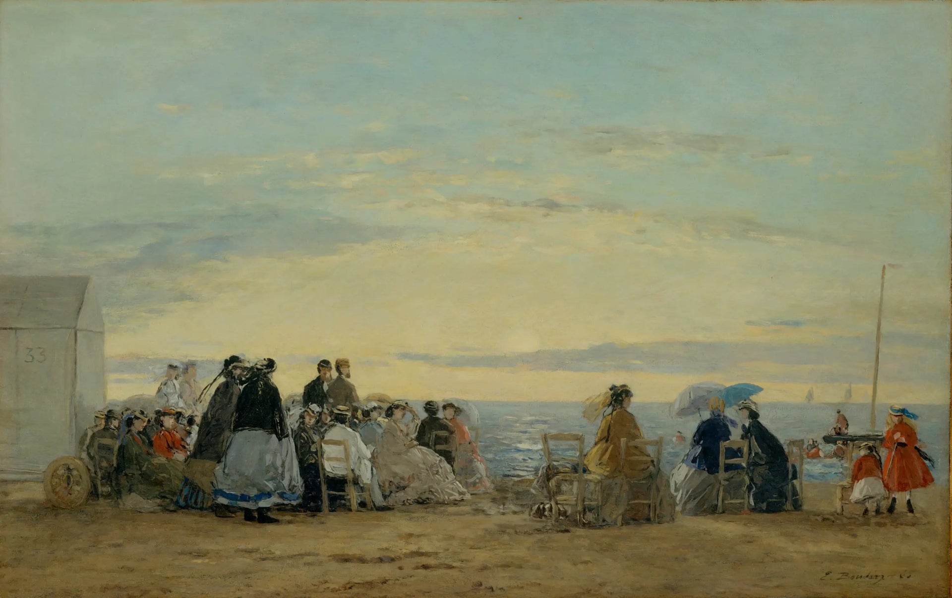 Sur la plage, coucher de soleil - Eugène Boudin image 1 reproduction de peinture à l’huile