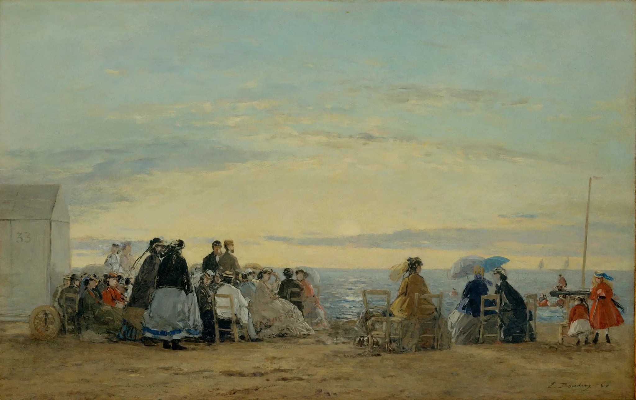 Sur la plage, coucher de soleil - Eugène Boudin image 1 reproduction de peinture à l’huile