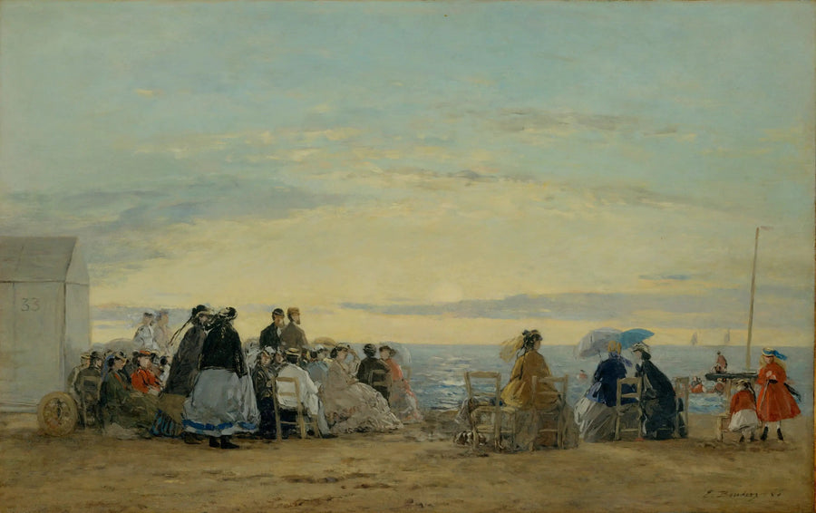 Sur la plage, coucher de soleil - Eugène Boudin