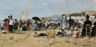 Sur la plage de Trouville - Eugène Boudin image 1 copie de tableau peinte à la main