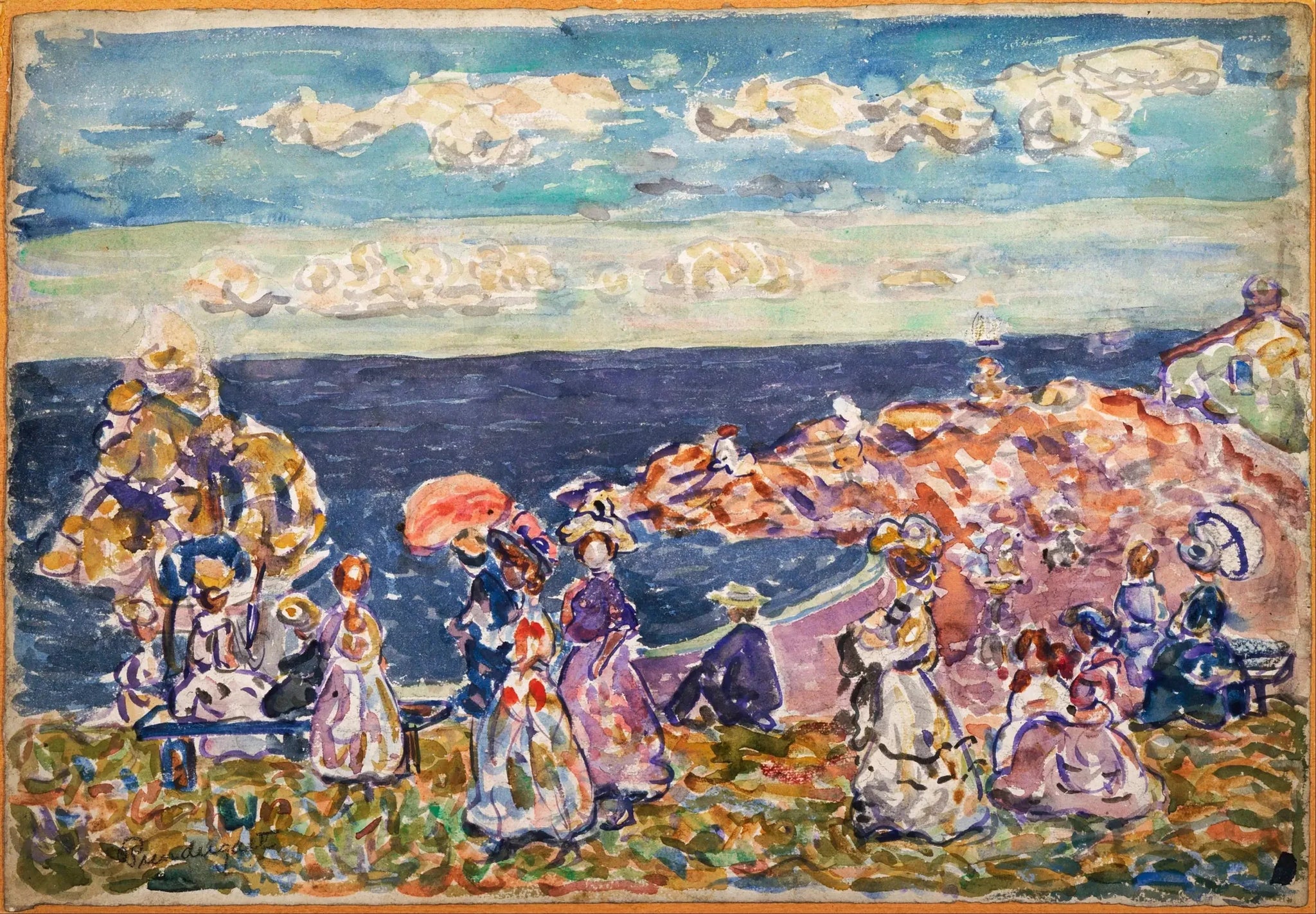 Sur la plage - Maurice Prendergast image 1 reproduction artisanale de tableau