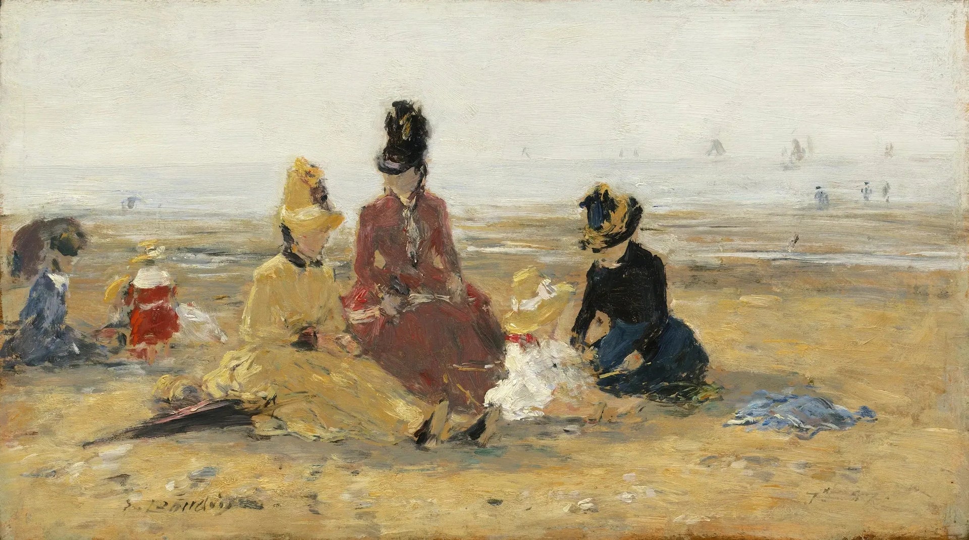 Sur la plage, Trouville - Eugène Boudin image 1 reproduction de peinture à l’huile