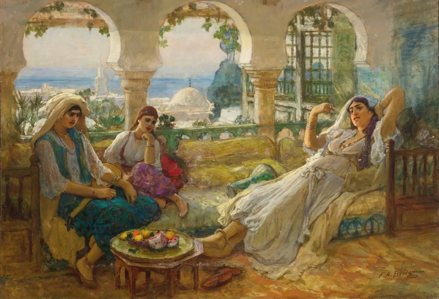 Sur la terrasse - Frederick Arthur Bridgman image 1 copie de tableau peinte à la main